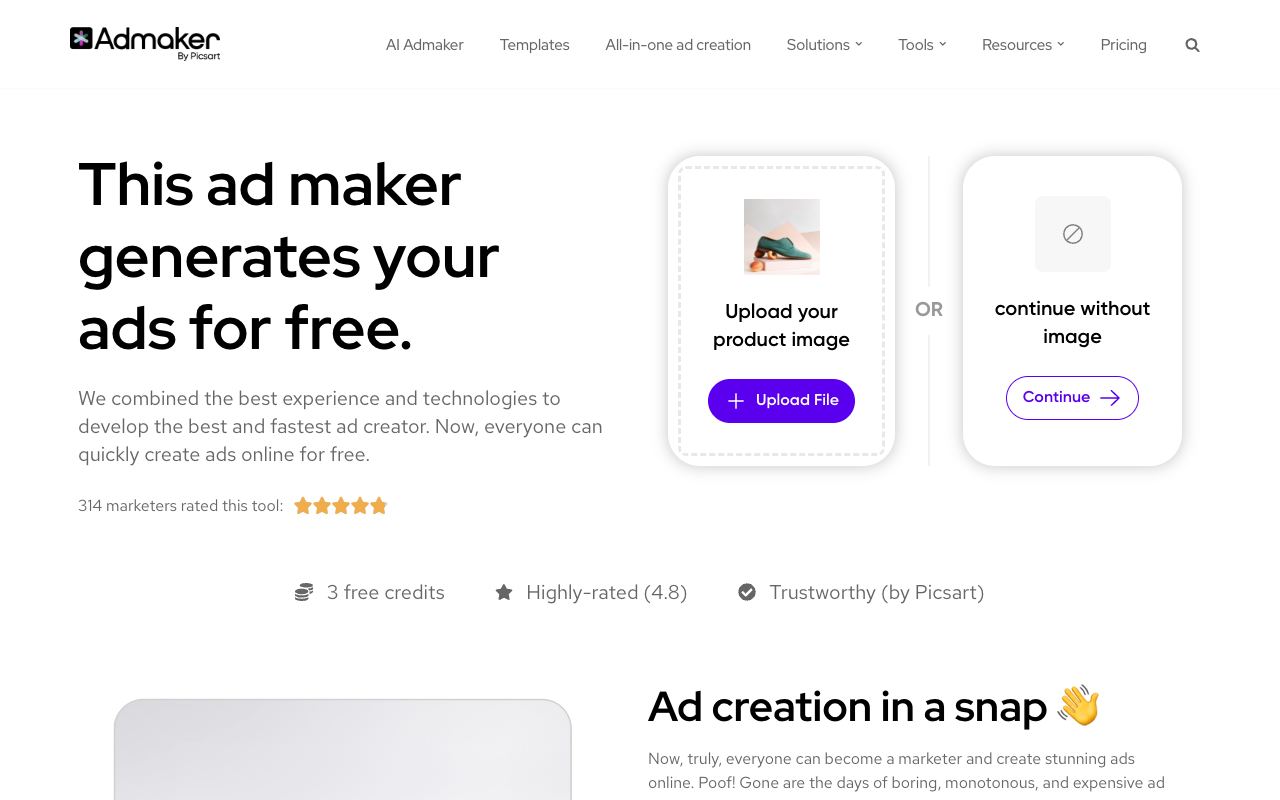 Admaker by Picsart — website screenshot