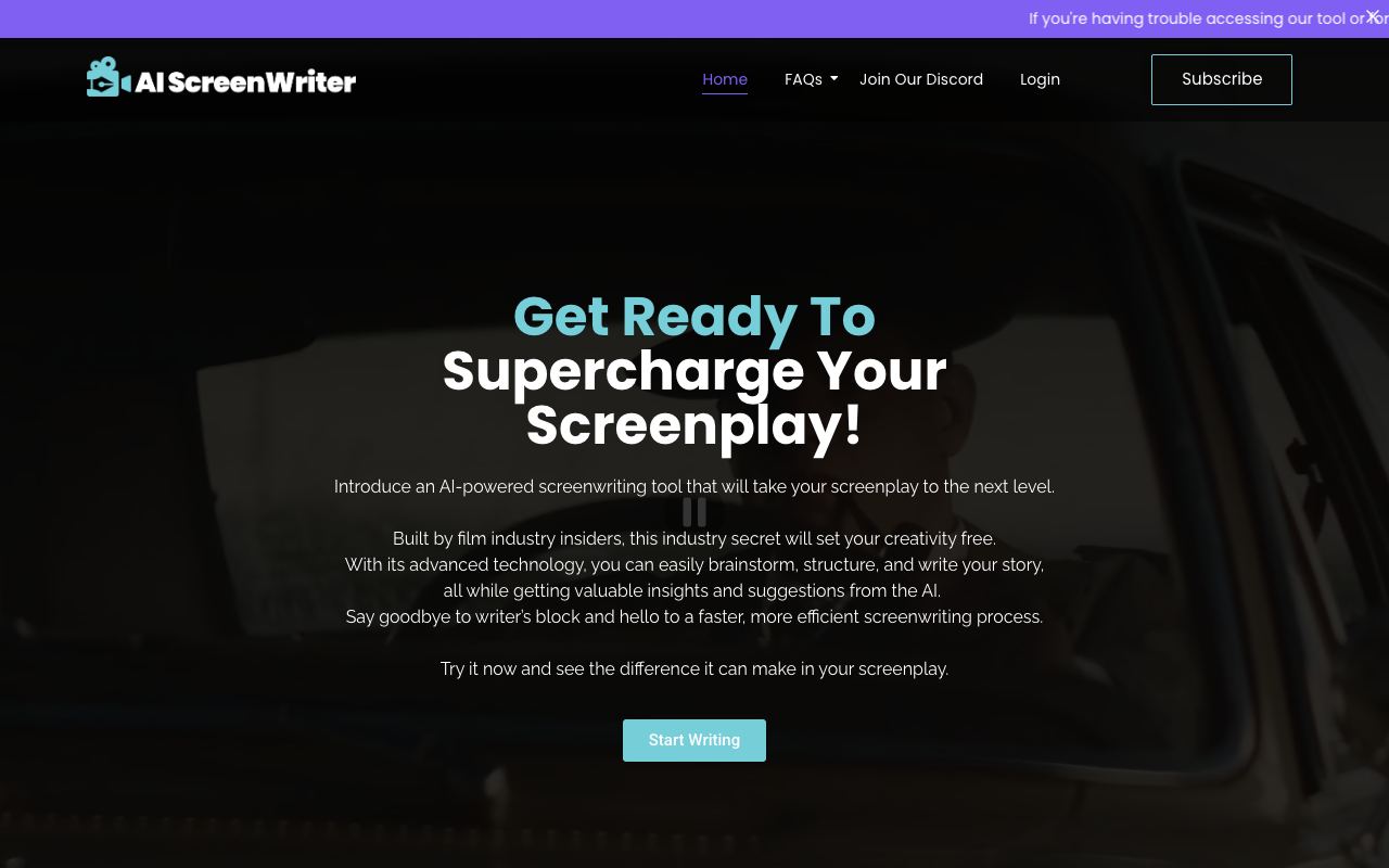 AI Screenwriter — website screenshot