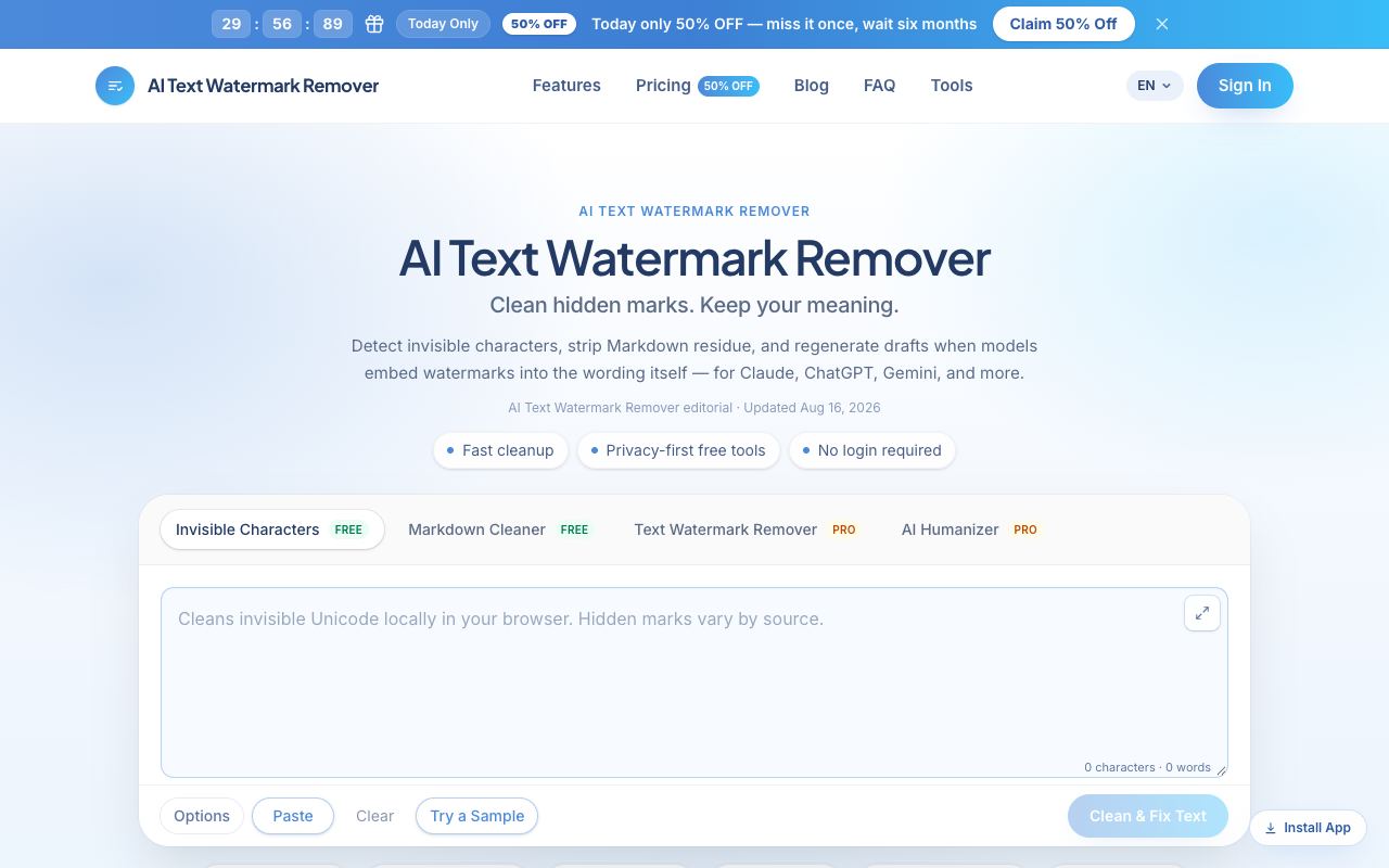 AI Text Watermark Remover — website screenshot