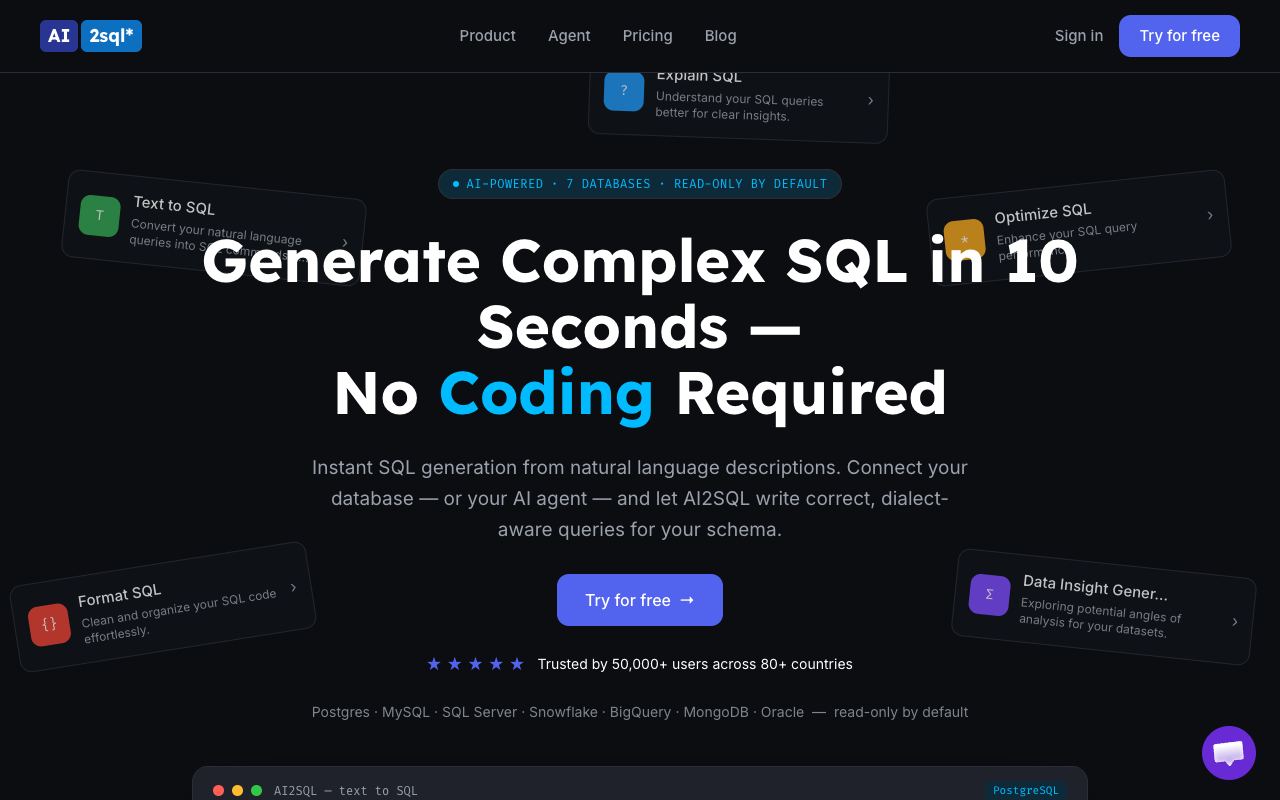 AI2SQL — site ekran görüntüsü