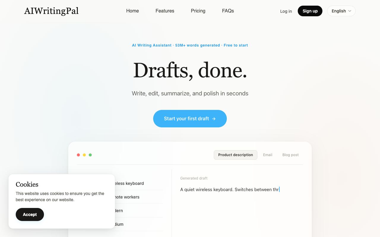 AIWritingPal — site ekran görüntüsü