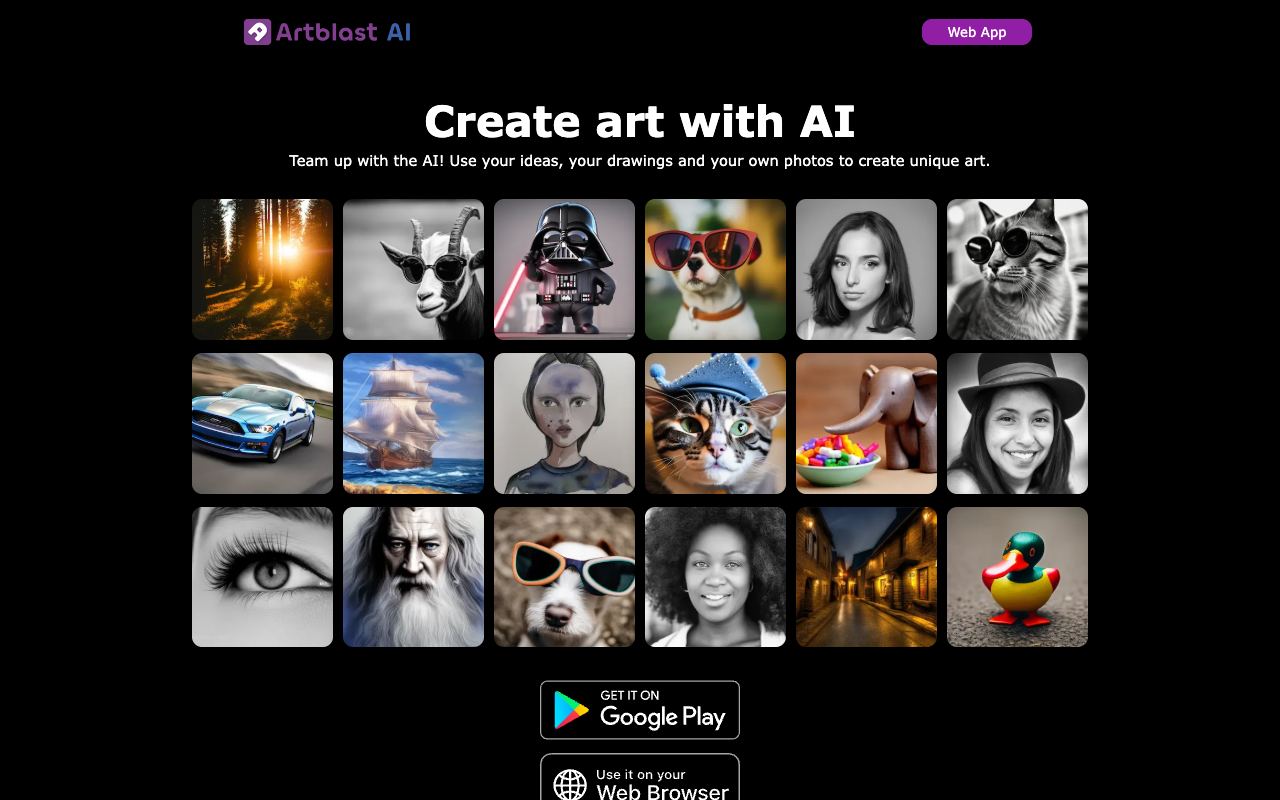 ArtBlast AI — website screenshot