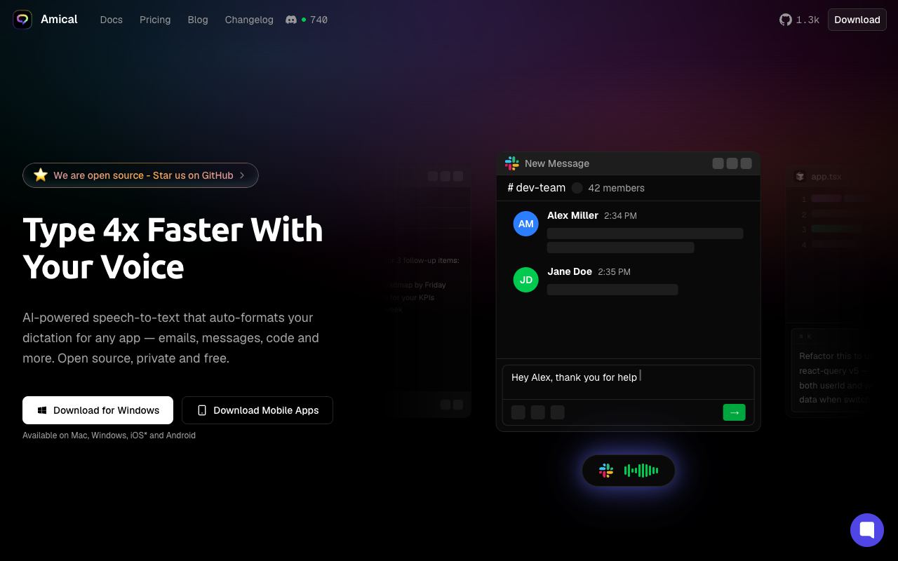 Amical — website screenshot