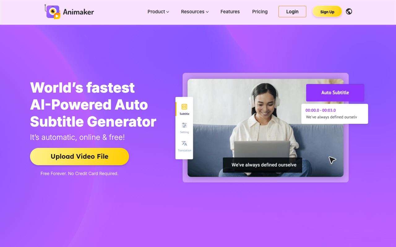 Animaker Subtitle Generator — website screenshot