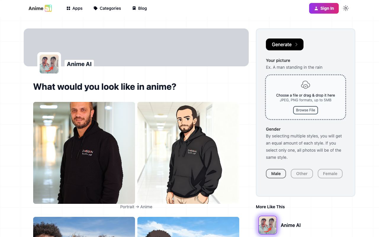 Anime AI — site ekran görüntüsü