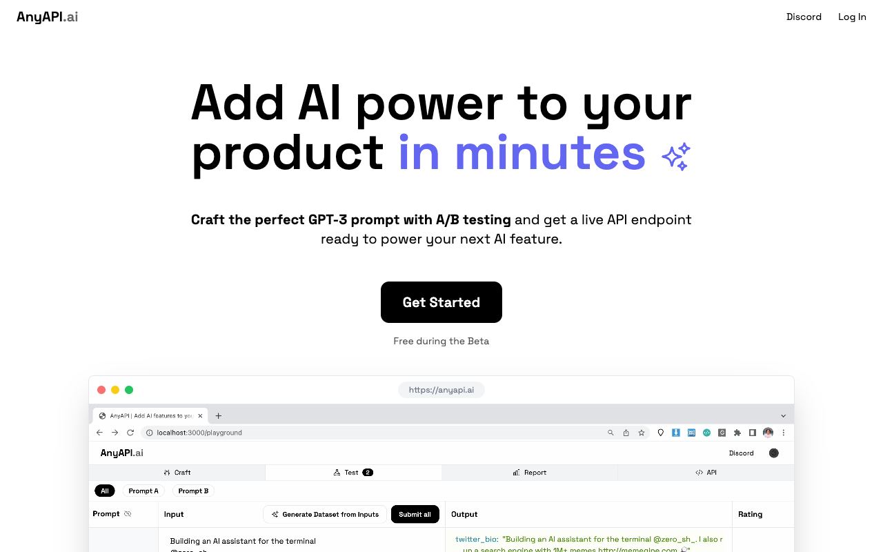 AnyAPI — website screenshot