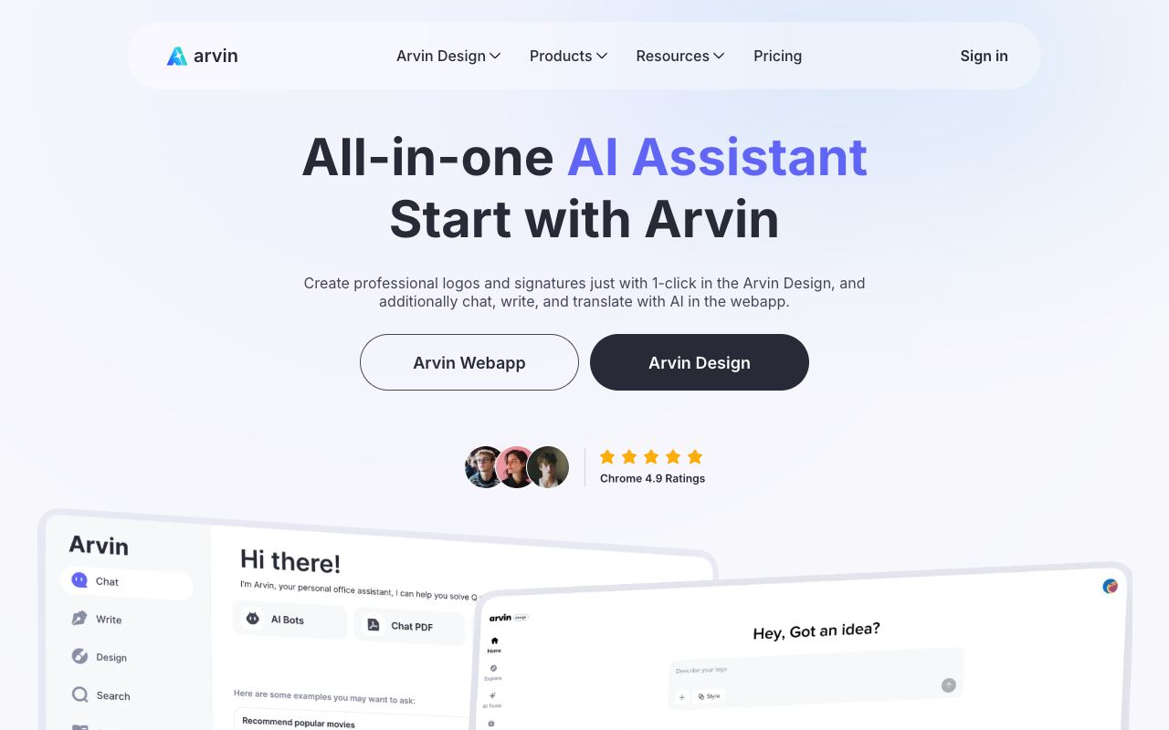 Arvin — website screenshot