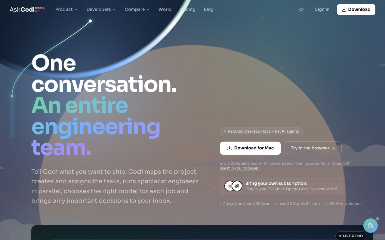 AskCodi — site ekran görüntüsü
