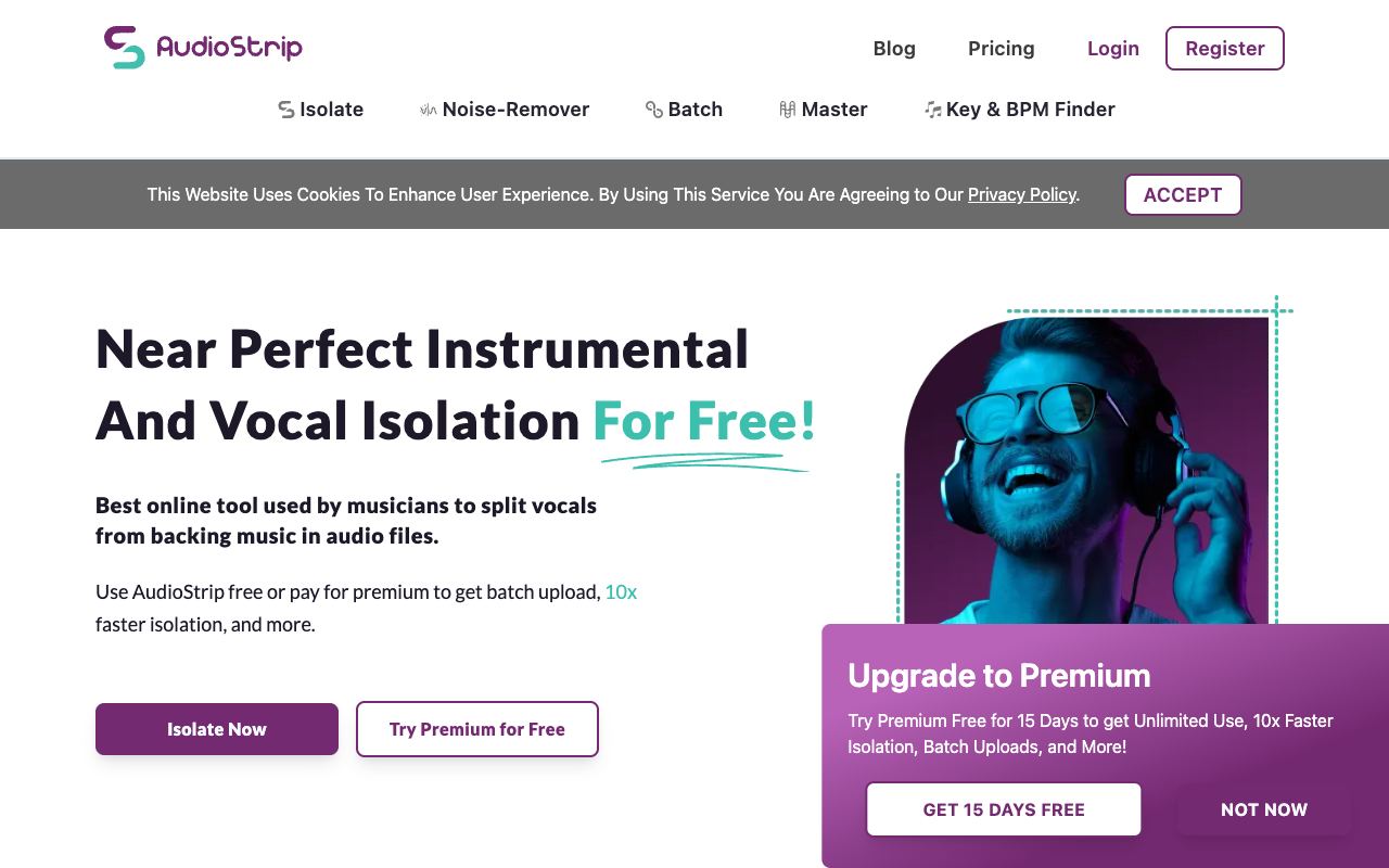 AudioStrip — website screenshot
