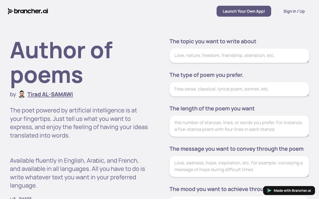 Author of Poems — website screenshot