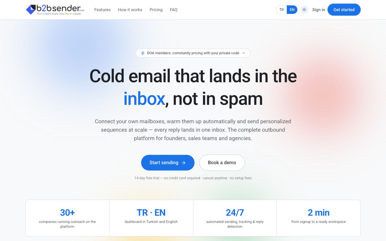 B2BSender — website screenshot