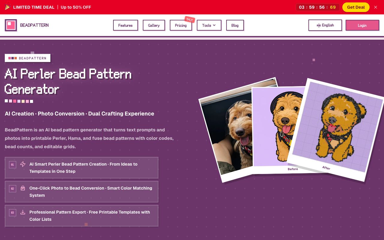 BeadPattern — schermata del sito web