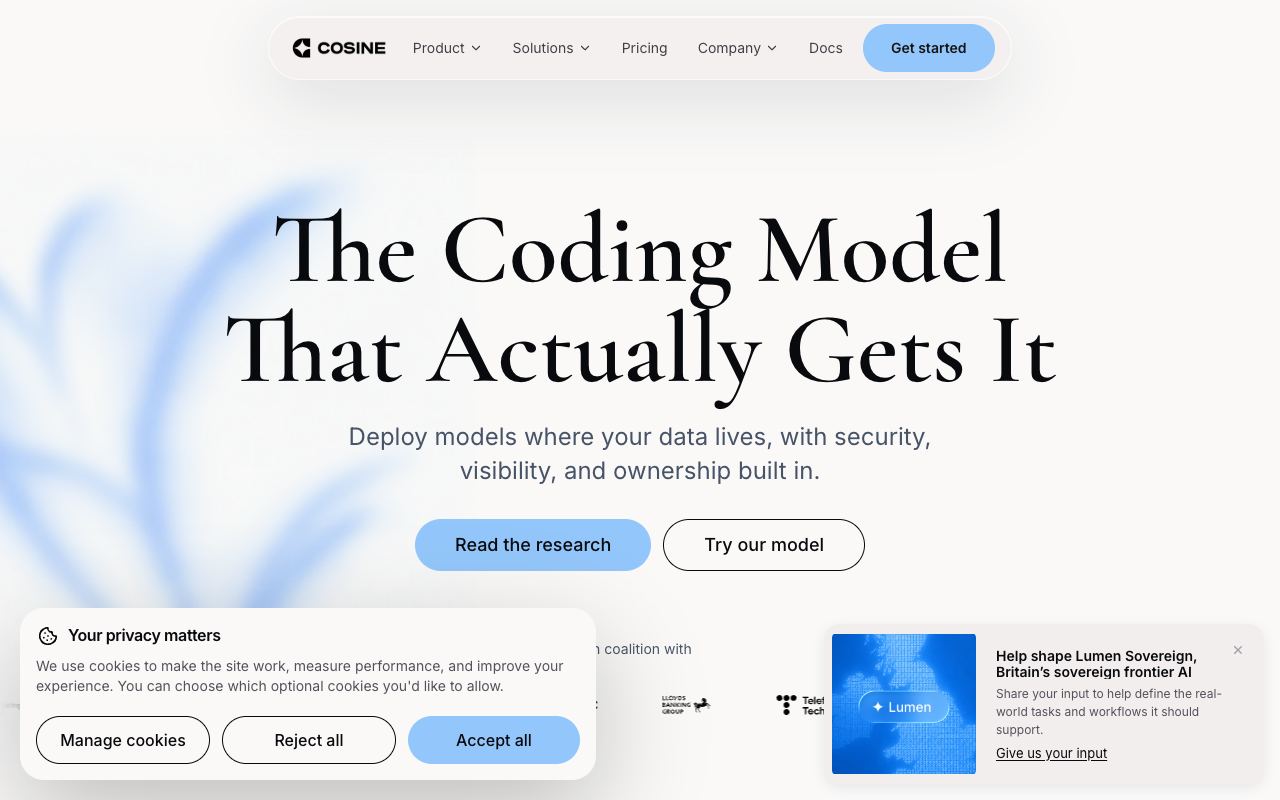 Cosine — website screenshot