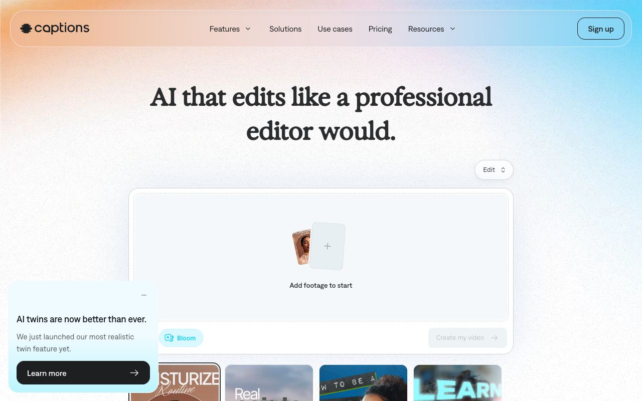 Captions — website screenshot