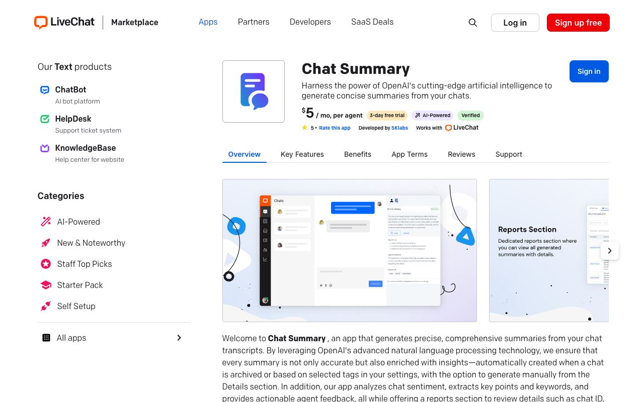 Chat Summary — site ekran görüntüsü