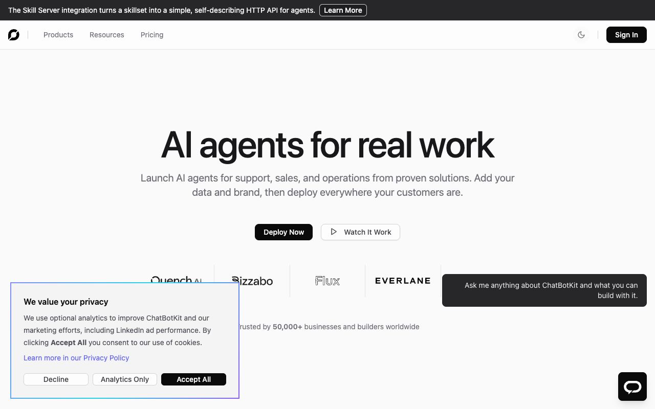 ChatBotKit — website screenshot