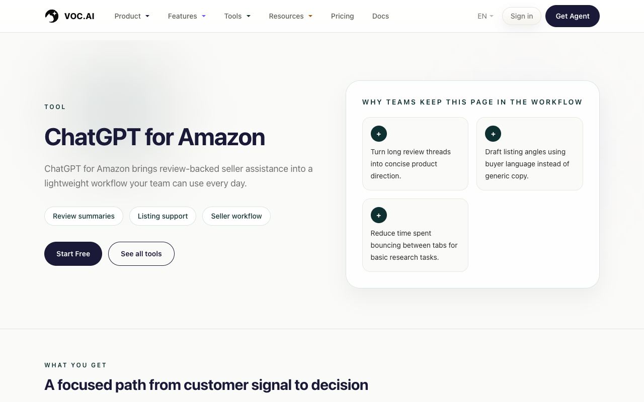 ChatGPT for Amazon — website screenshot