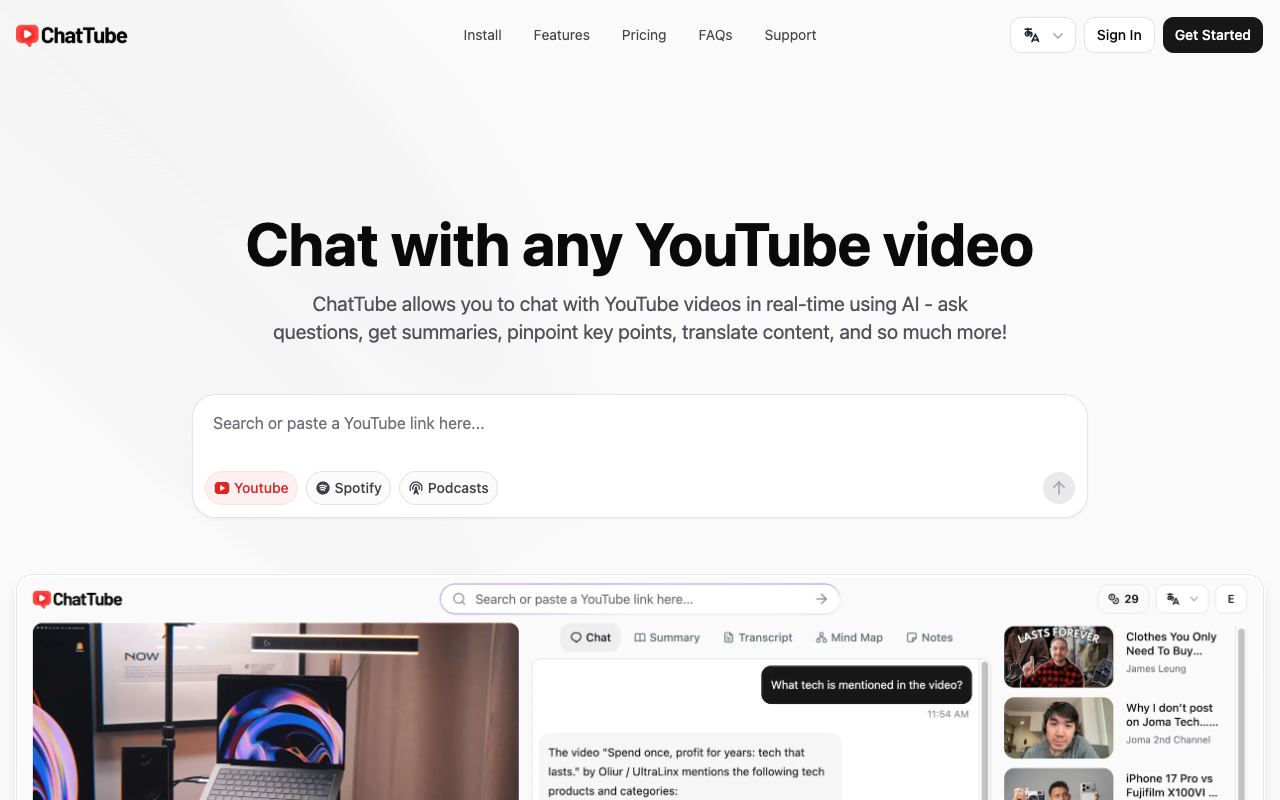 ChatTube — website screenshot