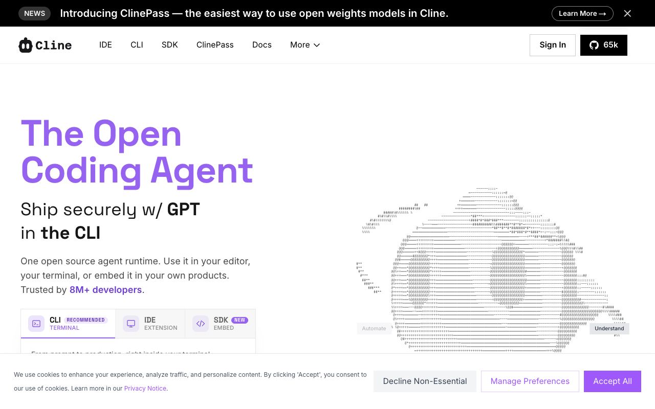 Cline — website screenshot