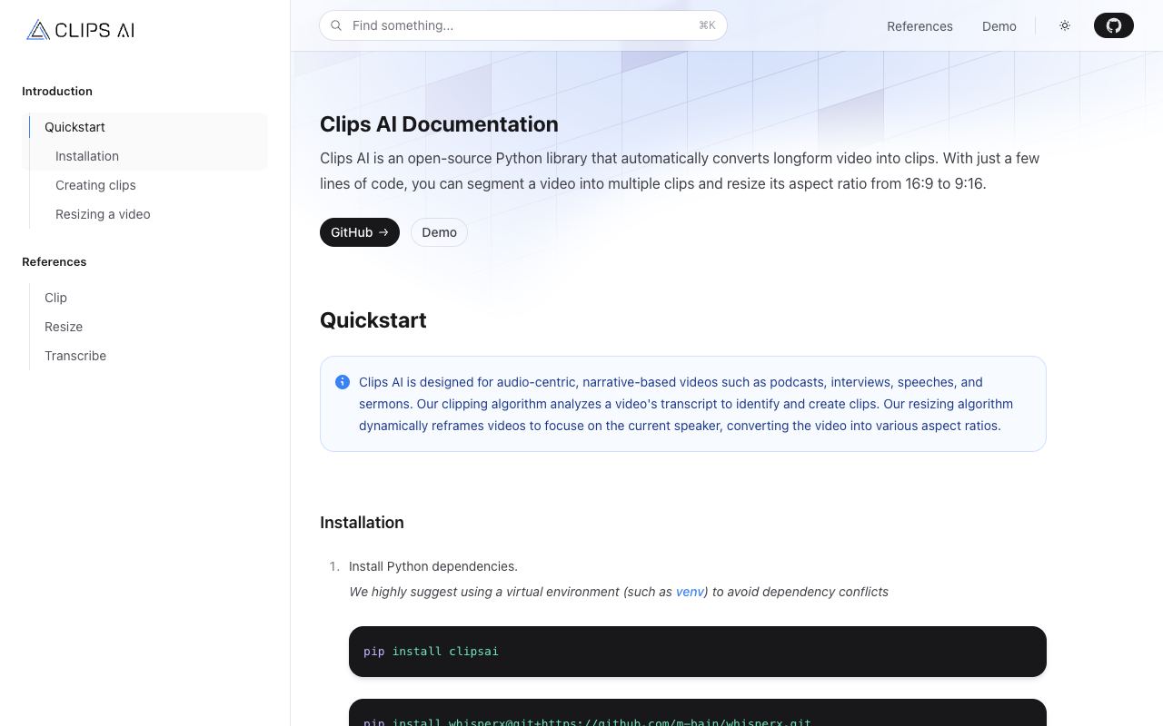 Clips AI — website screenshot