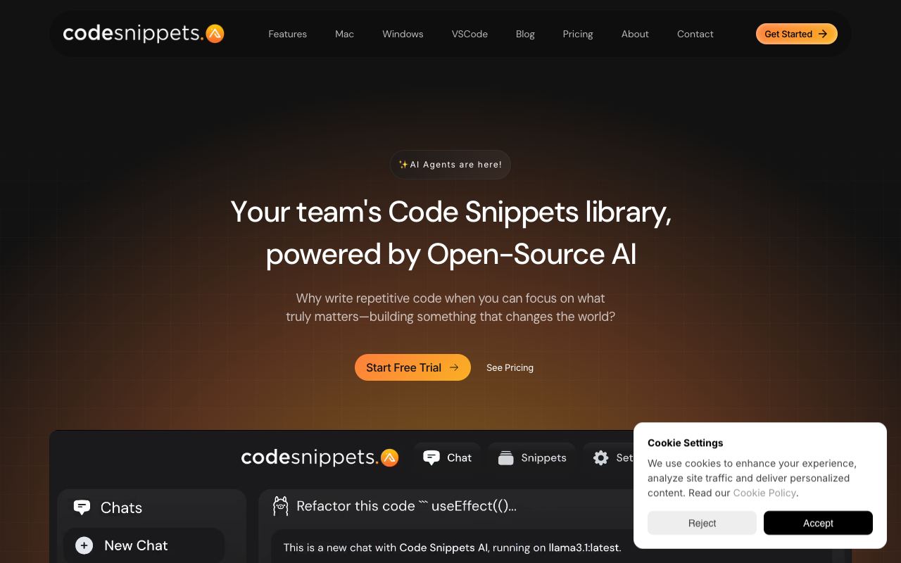 Code Snippets AI — website screenshot