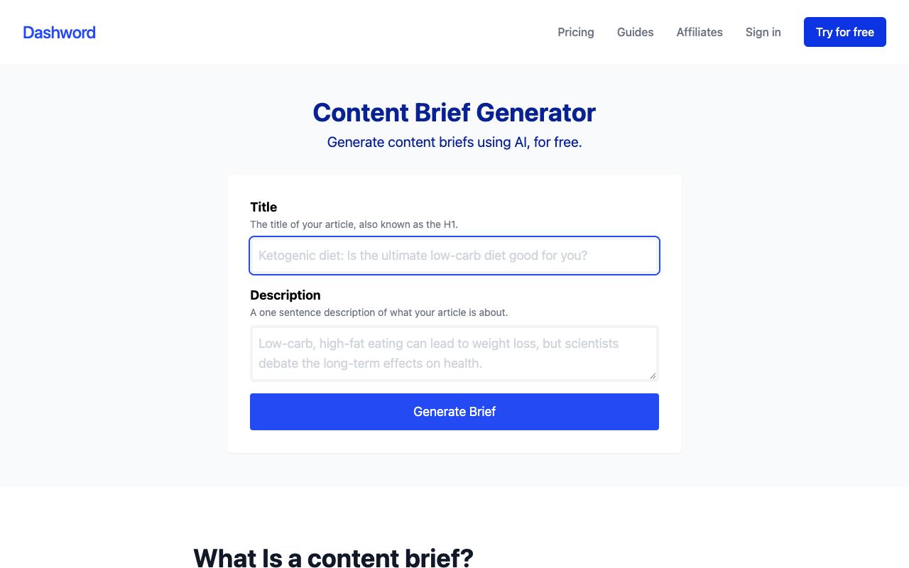 Content Brief Generator — website screenshot