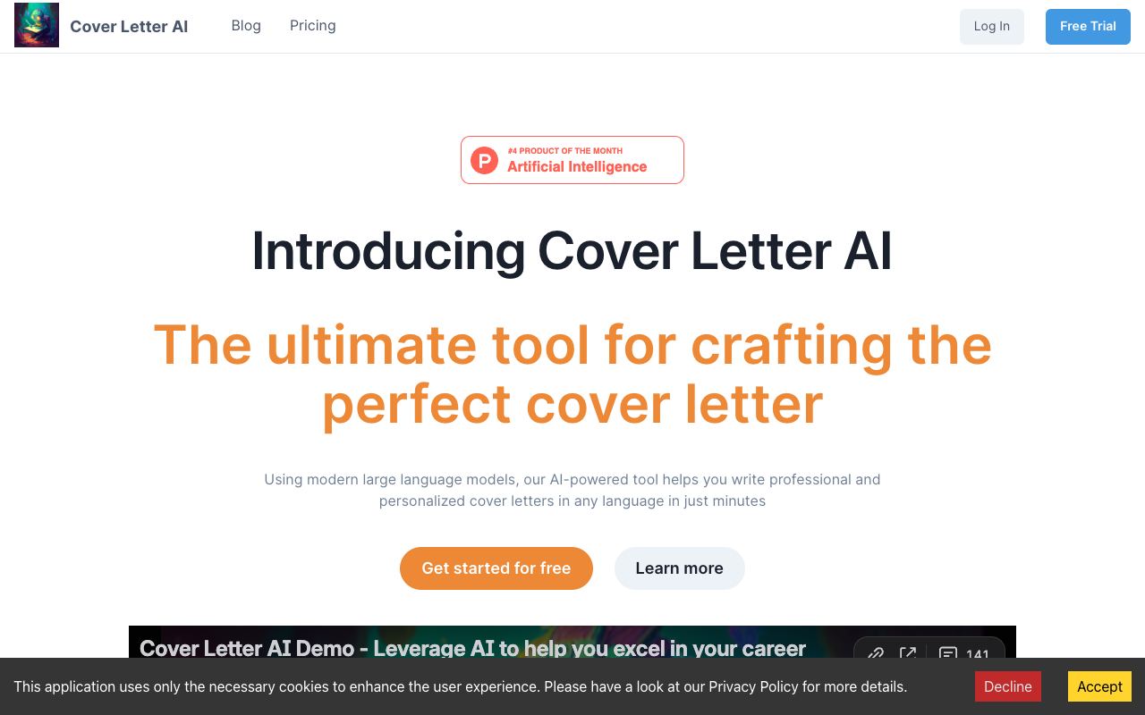 Cover Letter AI — site ekran görüntüsü