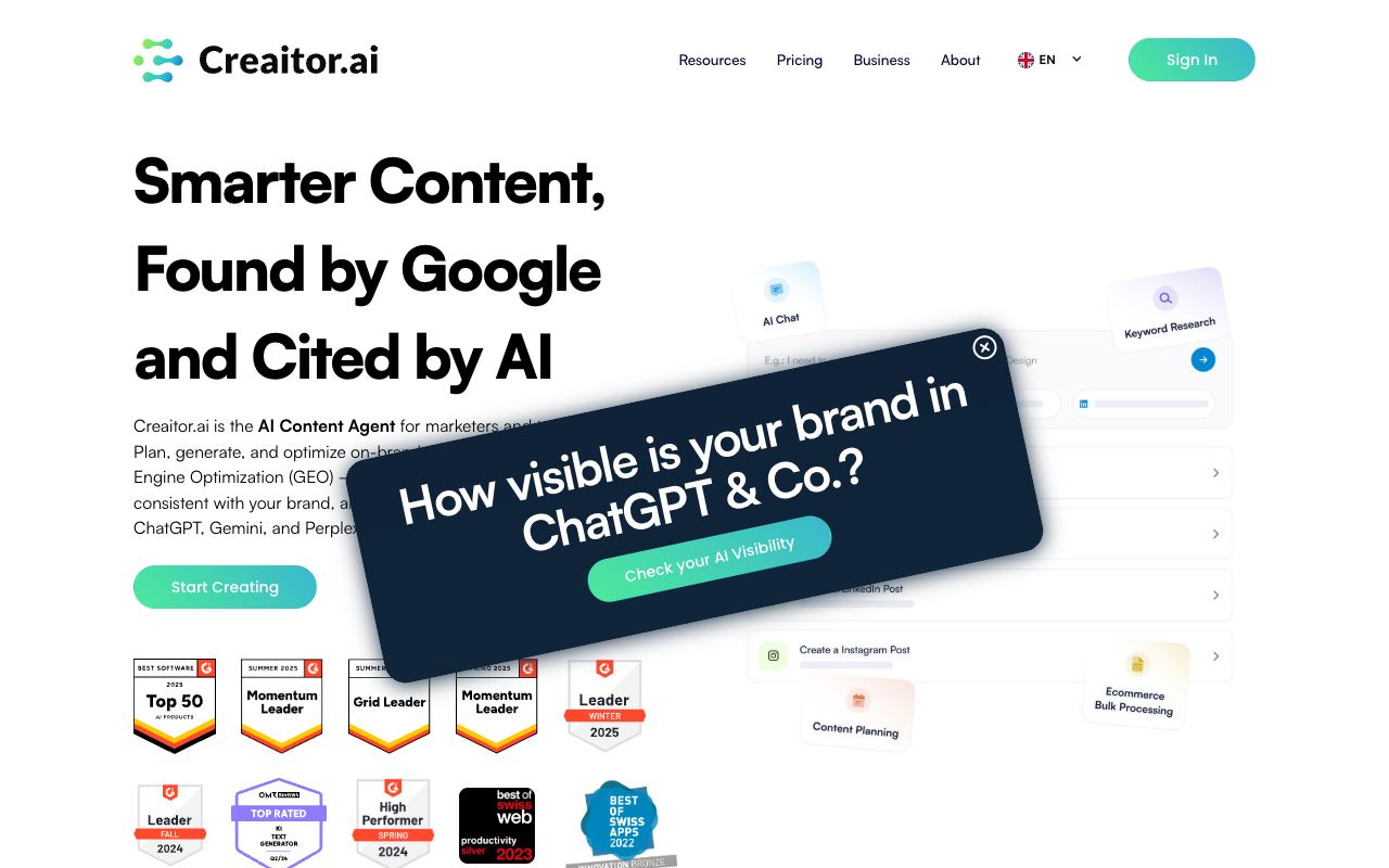 Creaitor AI — site ekran görüntüsü