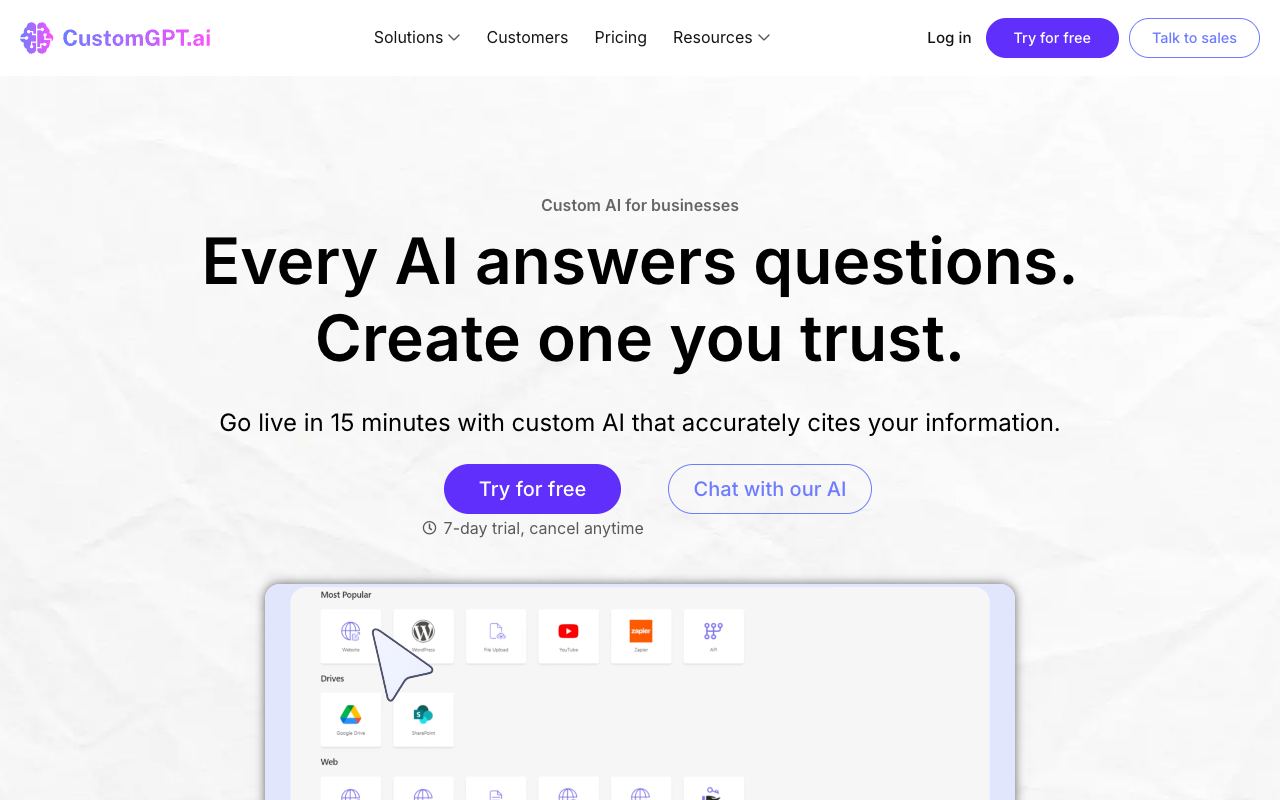 CustomGPT — website screenshot