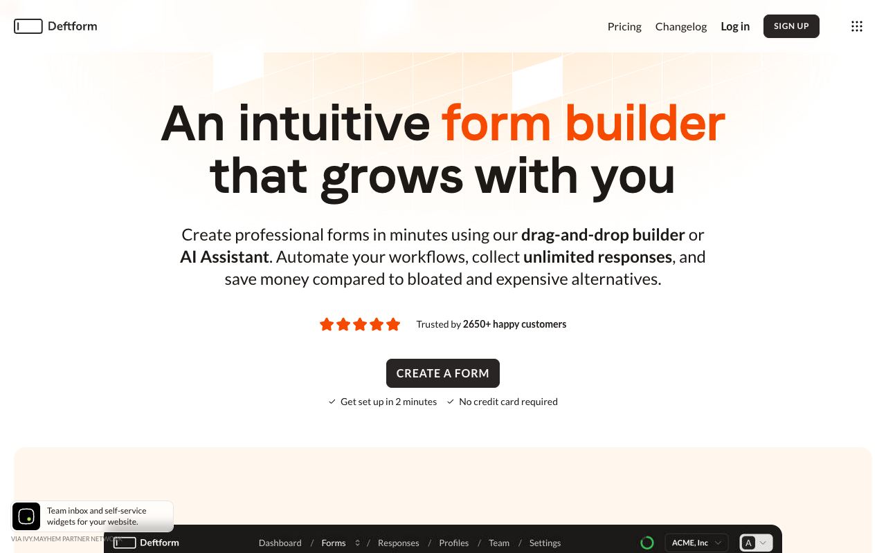 Deftform — website screenshot