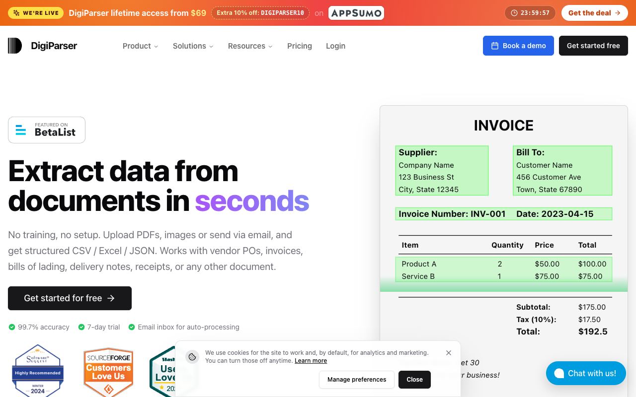 DigiParser — website screenshot