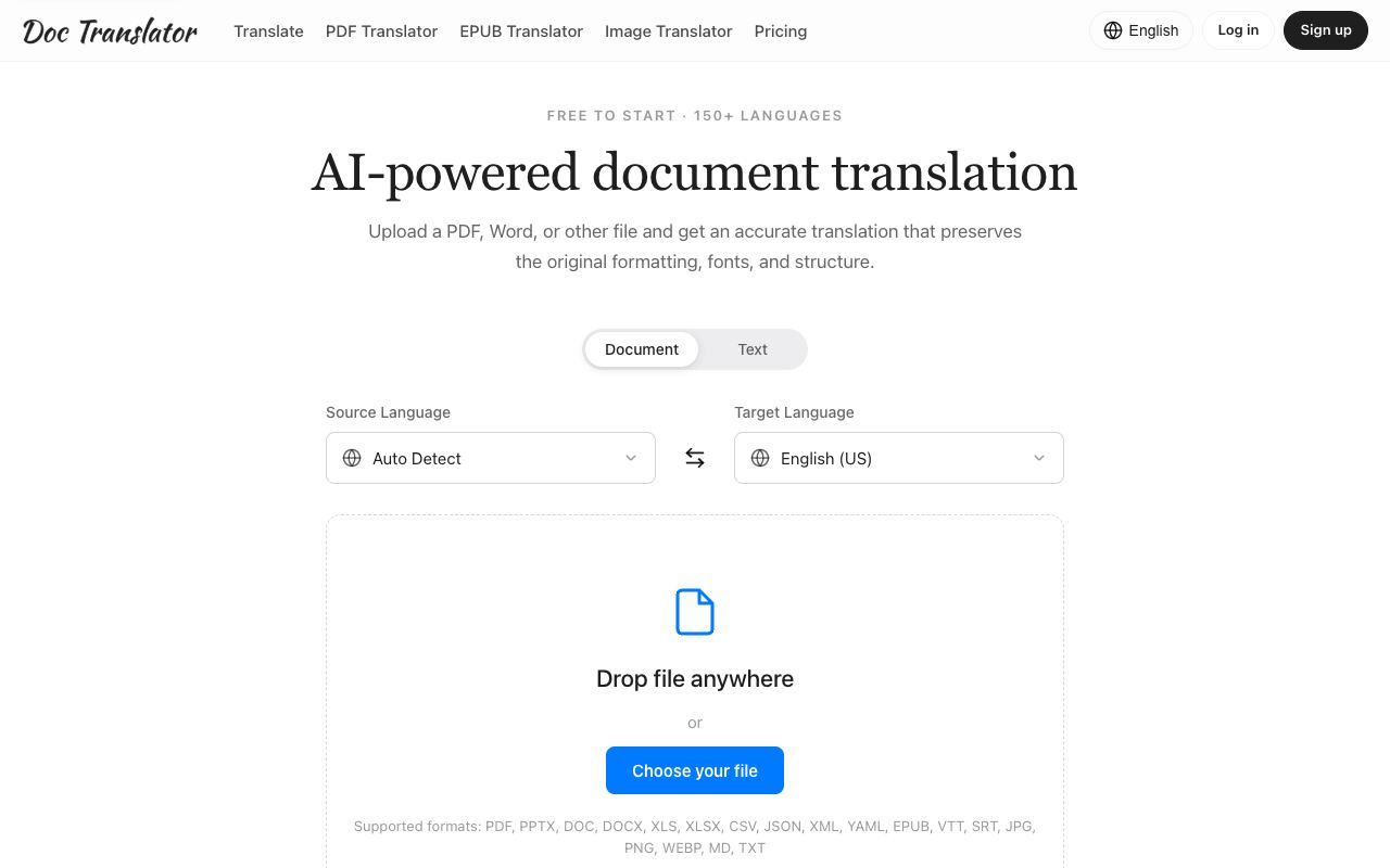 Doc Translator — website screenshot