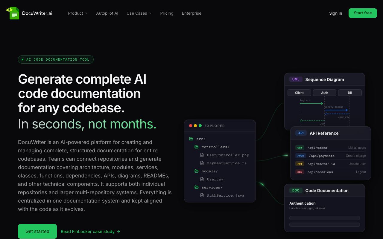 DocuWriter.ai — site ekran görüntüsü