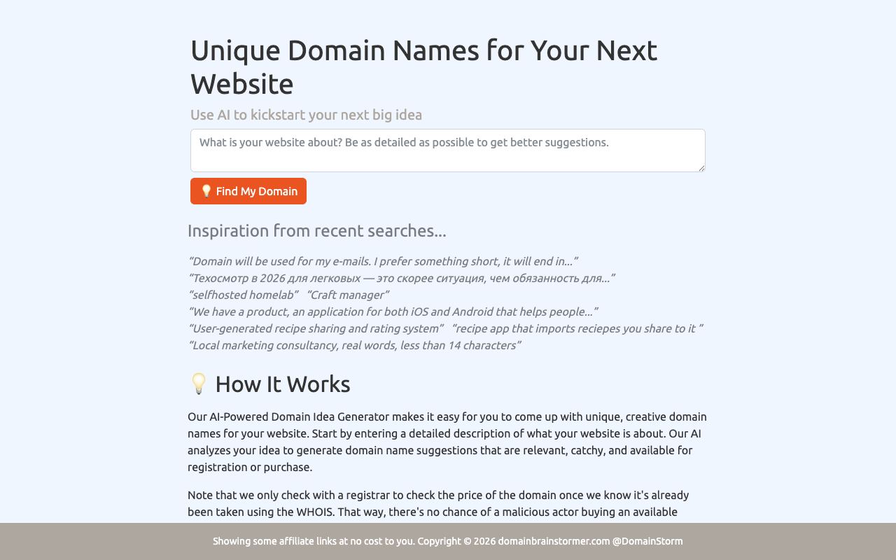 Domain Brainstormer — website screenshot