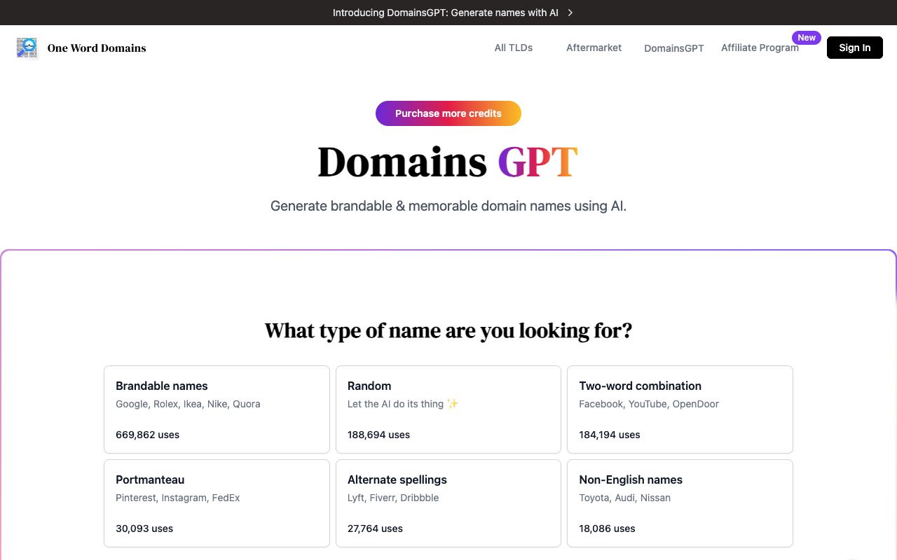 DomainsGPT — website screenshot