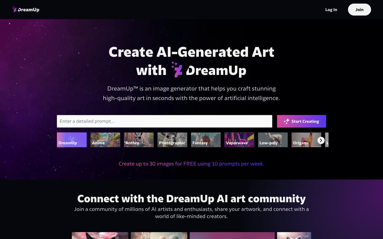 Dream Up — website screenshot