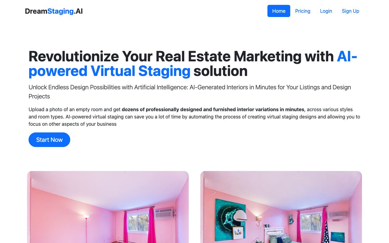 DreamStaging.AI — site ekran görüntüsü