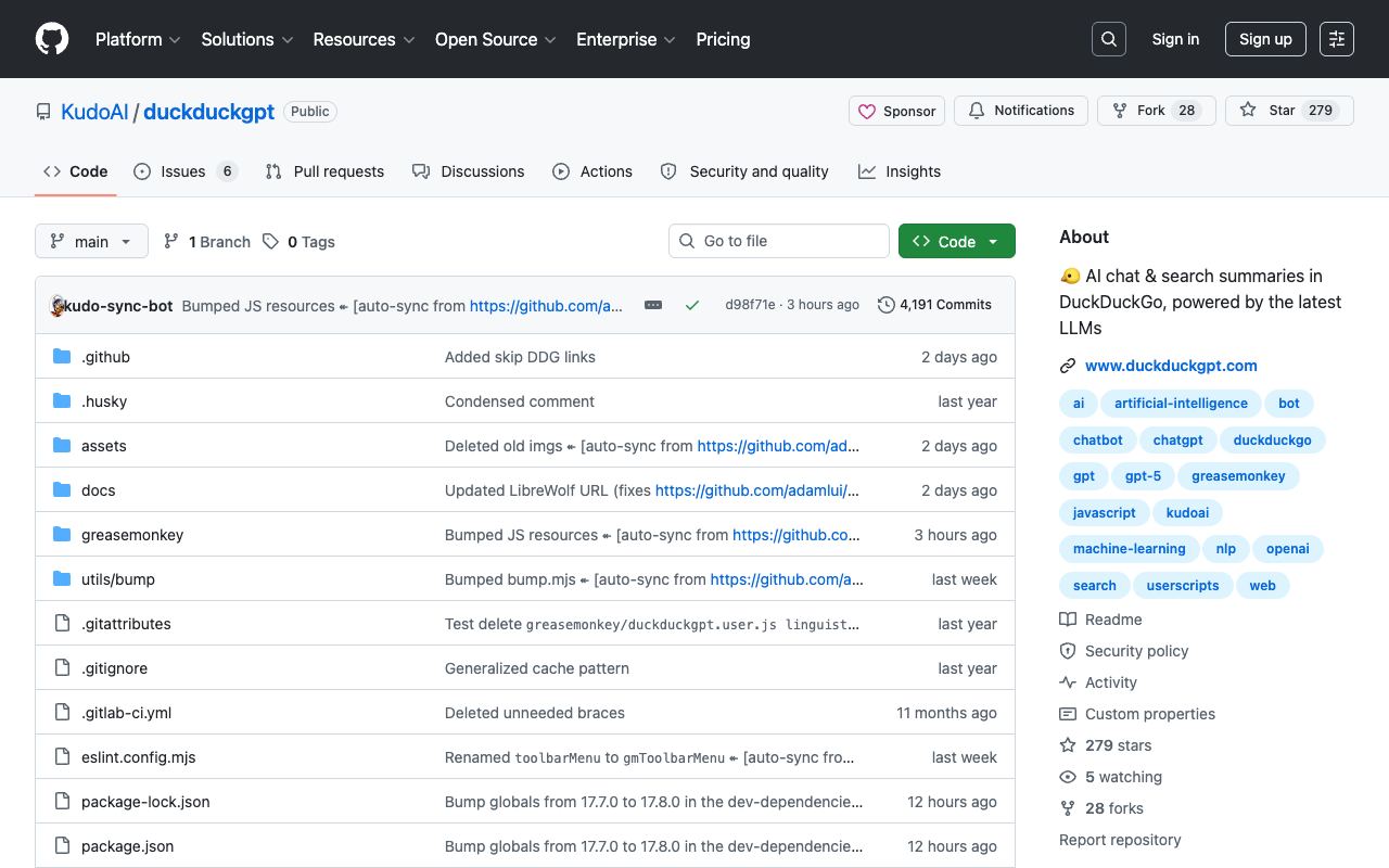 DuckDuckGPT — website screenshot