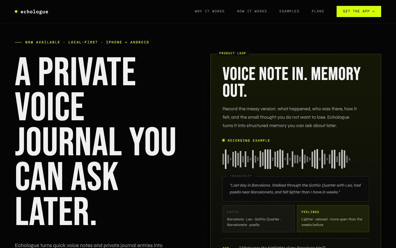 Echologue — website screenshot