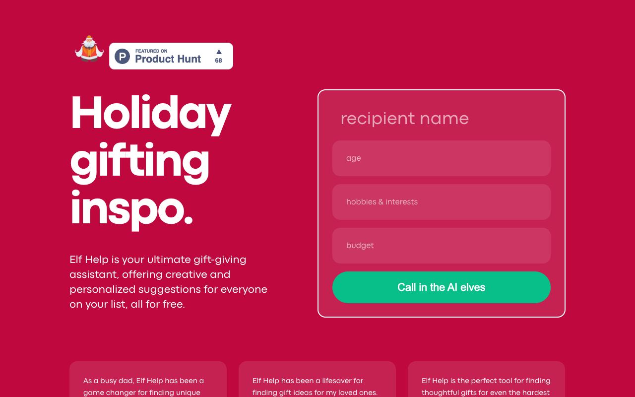 Elf Help — website screenshot