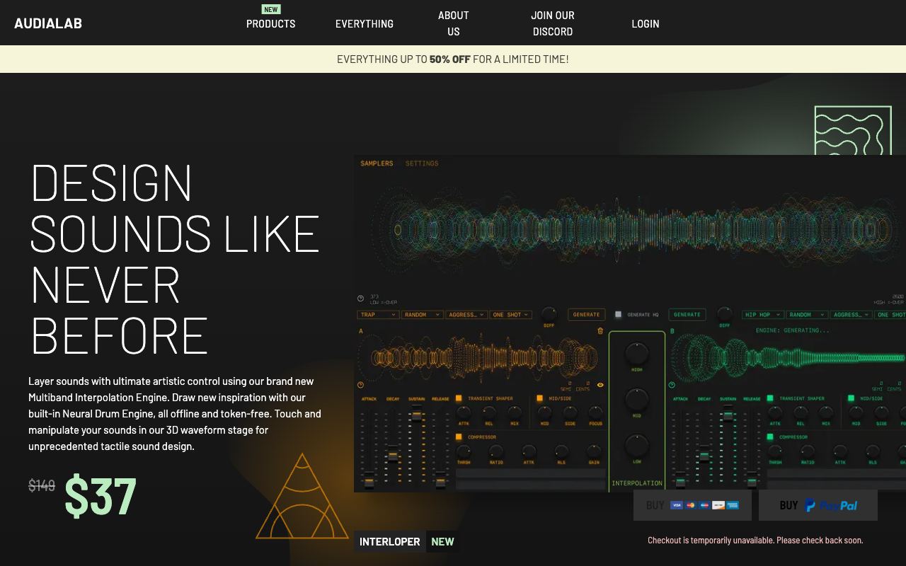 Emergent Drums — website screenshot