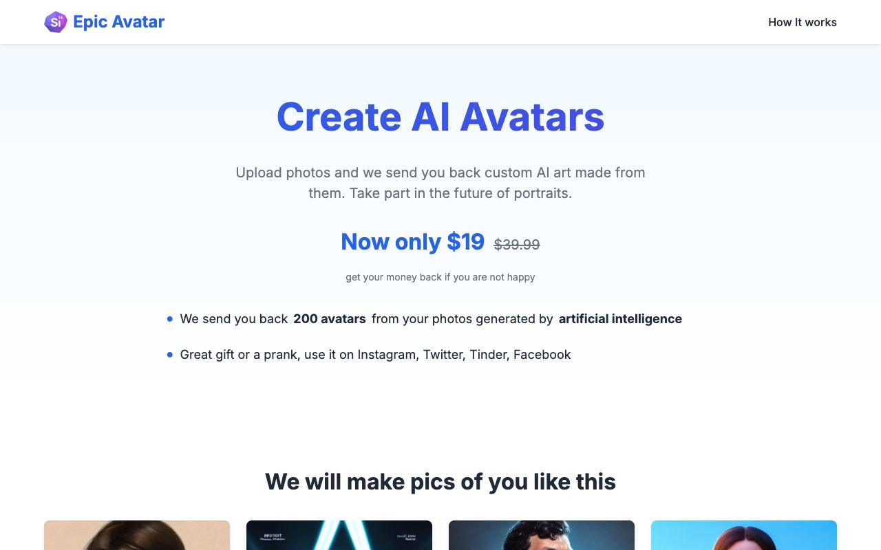 Epic Avatar — website screenshot