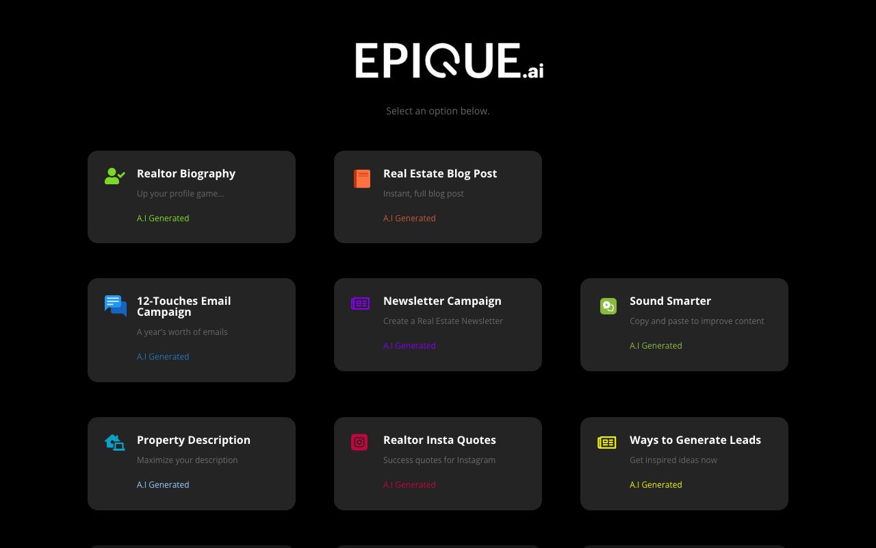 Epique AI — site ekran görüntüsü