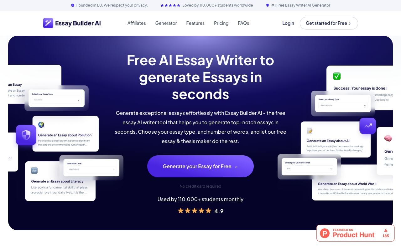 Essay Builder AI — site ekran görüntüsü