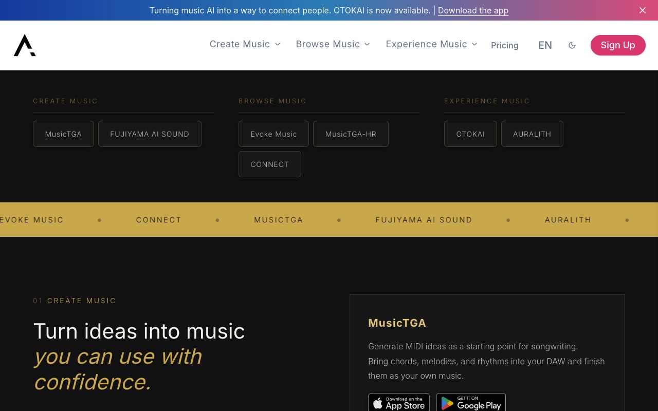 Evoke Music — website screenshot