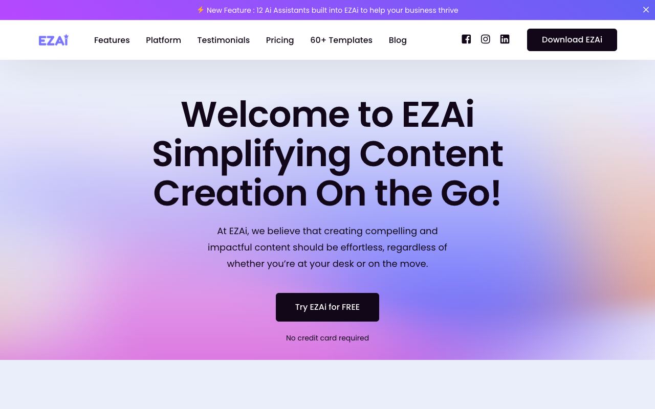 EZAi — website screenshot