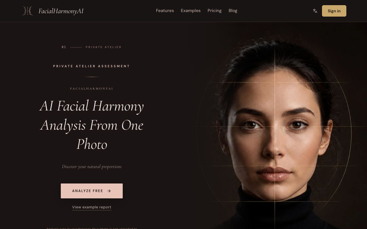 FacialHarmonyAI — schermata del sito web