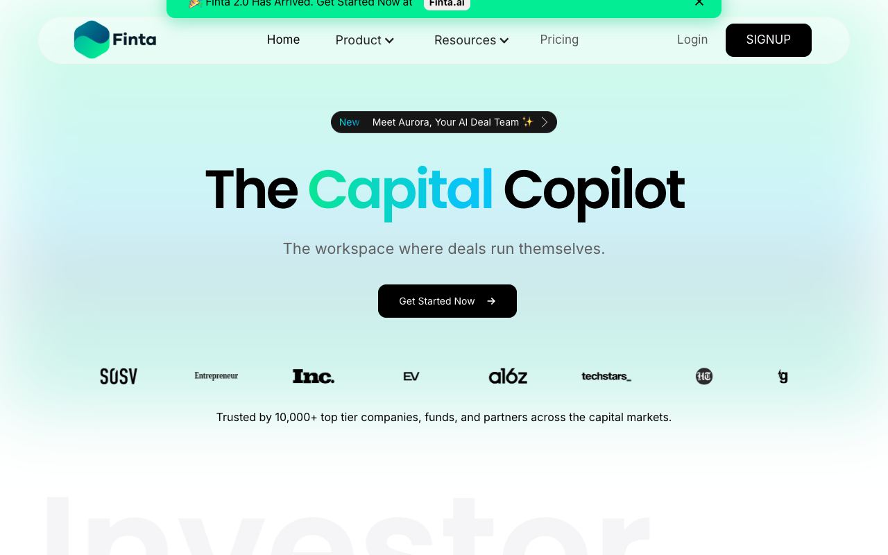 Finta — website screenshot