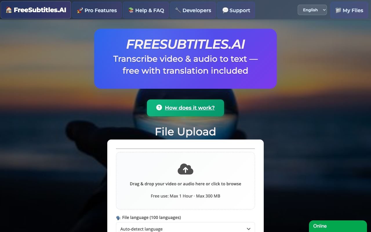 Free Subtitles AI — site ekran görüntüsü