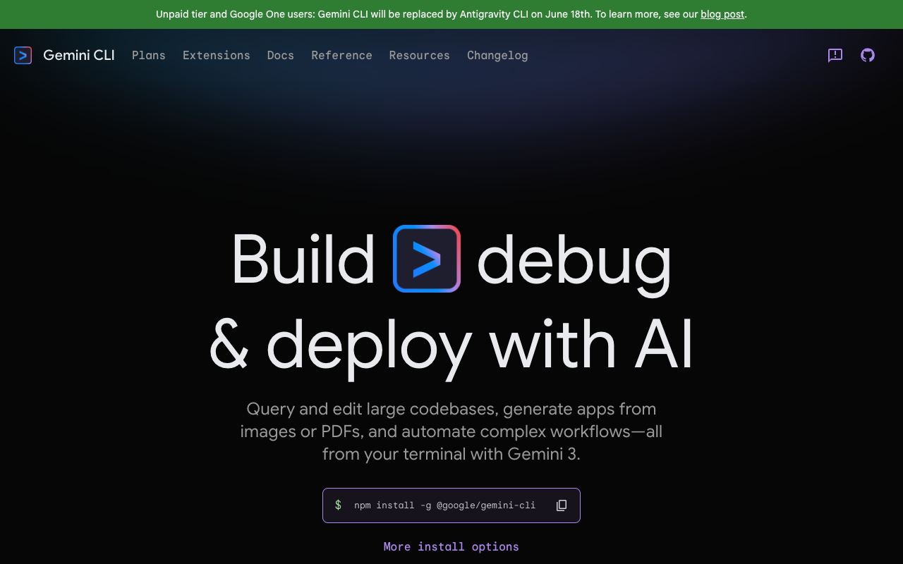 Gemini CLI — website screenshot